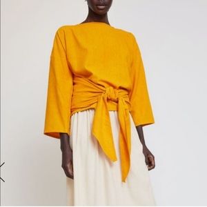 Miranda Bennett Wrap Top in Silk Noil, One size, Tangerine.
